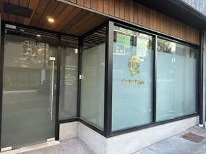 Frosted glass window film with a geometric tile pattern, enhancing privacy while allowing natural light, by Refined NZ.